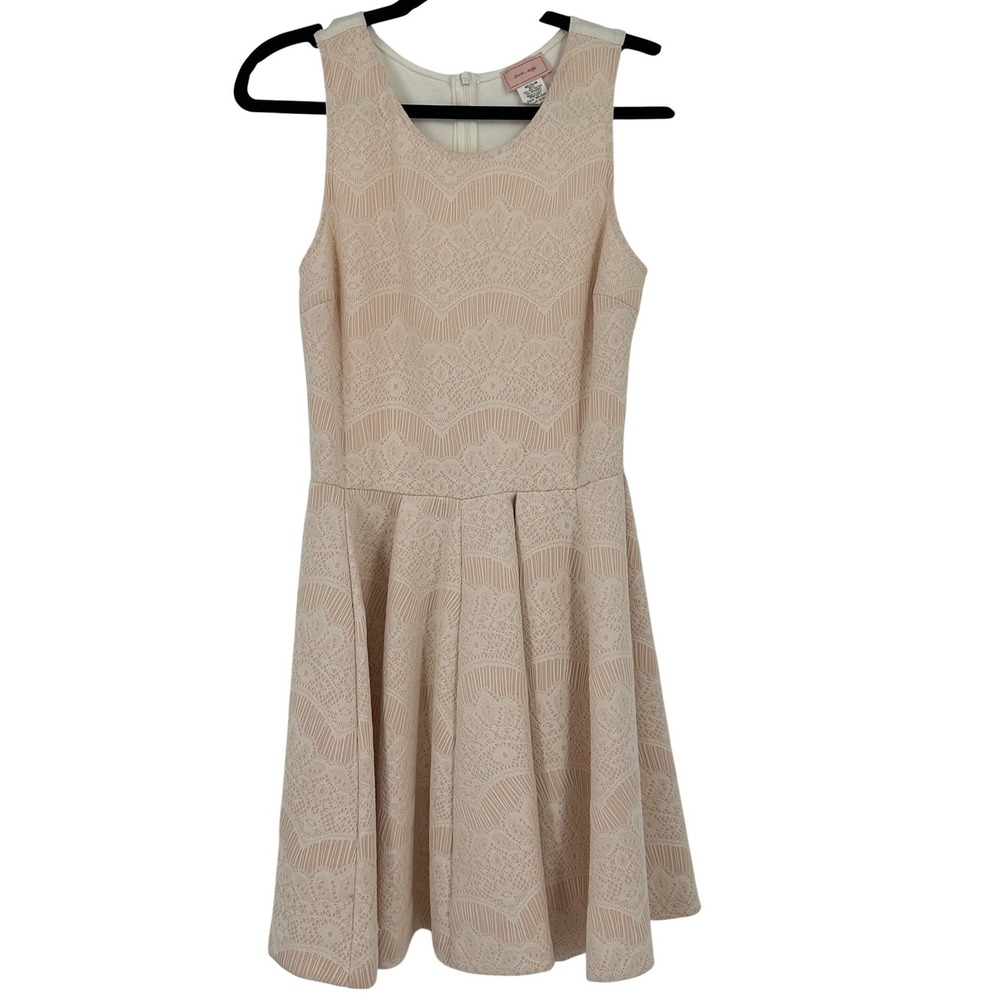 Love Ady Women's M Scalloped Lace Fit and Flare Dress Blush Nude Sleeveless Y2K